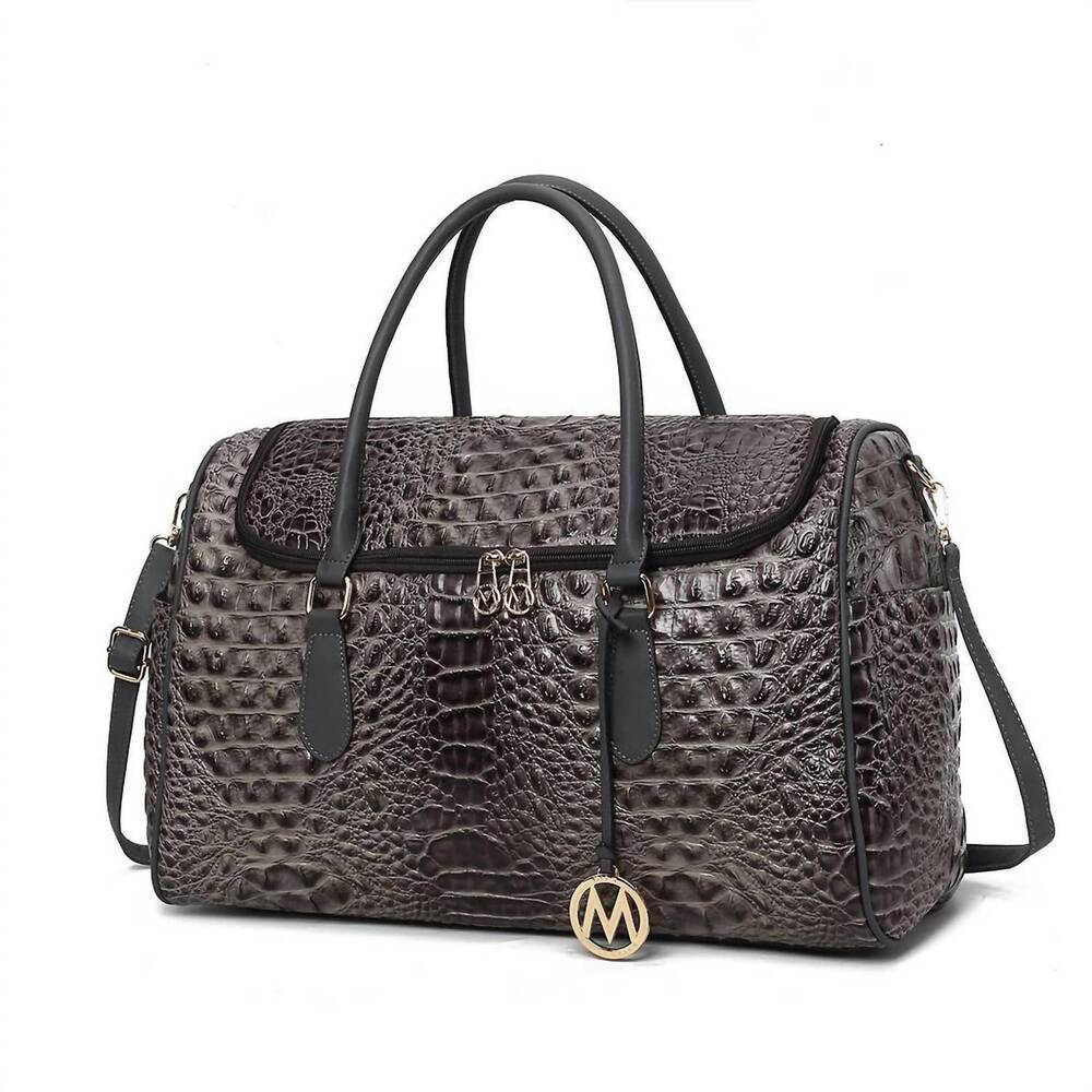 NEW MKF COLLECTION women’s rina crocodile embossed duffle bag in brown